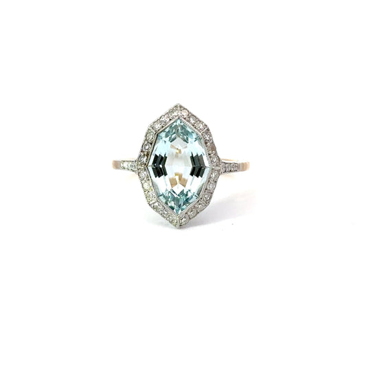 Vintage light blue stone with diamond halo ring